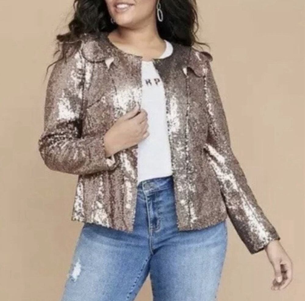 Lane Bryant Rose Gold Sequin Ruffle Plus Blazer Jacket Cardigan 20 party NWT